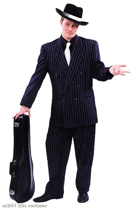 Blue Zoot Suit With White Pin Stripe Plus Size Costume Size 48 - Click Image to Close