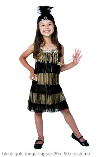 Child Gold and Black Fringe Flapper Costume - Click Image to Close