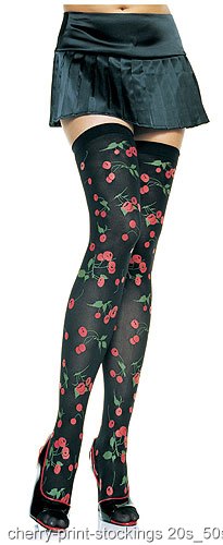 Thigh High Cherry Print Stockings - Click Image to Close
