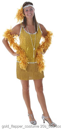 Sequin & Fringe Gold Flapper Costume - Click Image to Close