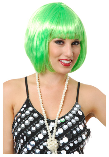 Short Bob Lime Green Wig - Click Image to Close