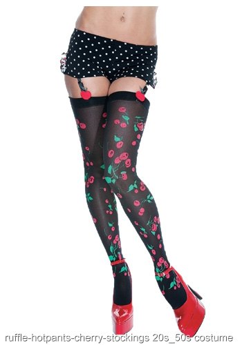 Ruffle Hotpants w/ Cherry Print Stockings