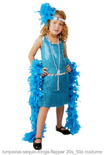 Child Turquoise Sequin and Fringe Flapper Costume - Click Image to Close