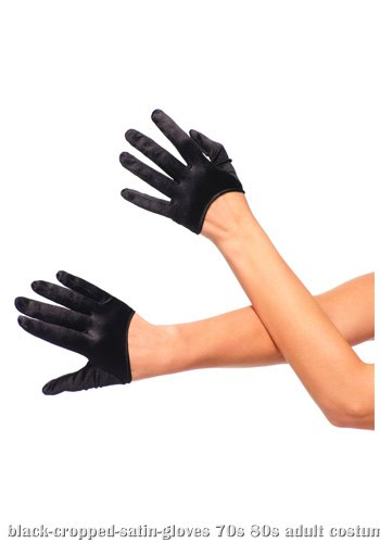 Black Cropped Satin Gloves - Click Image to Close