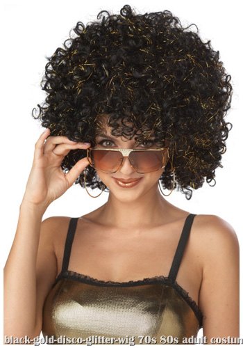 Black and Gold Disco Wig - Click Image to Close