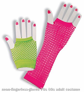 Neon Fishnet Fingerless Gloves - Click Image to Close