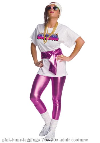 80s Pink Lame Leggings - Click Image to Close