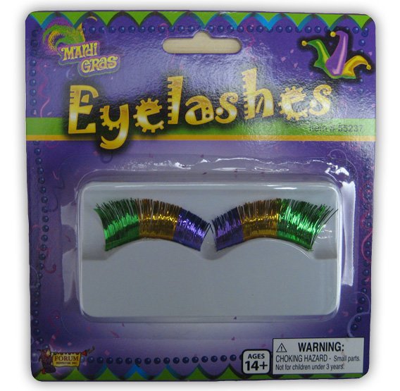 Mardi Gras Tri-Color Eyelashes - Click Image to Close