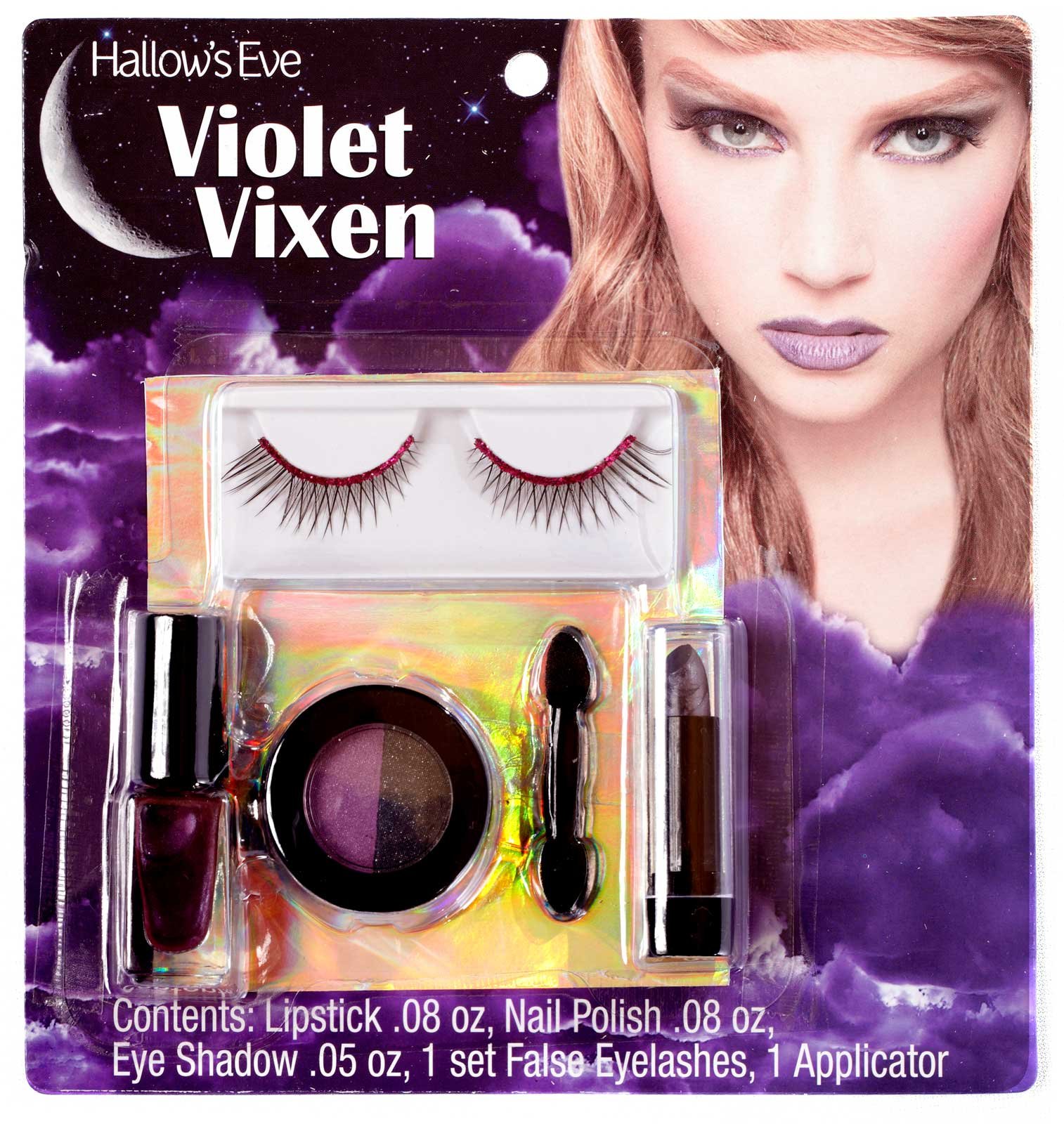 Hallow&#39;s Eve Violet Vixen Makeup and False Eyelashes Kit Adult - Click Image to Close