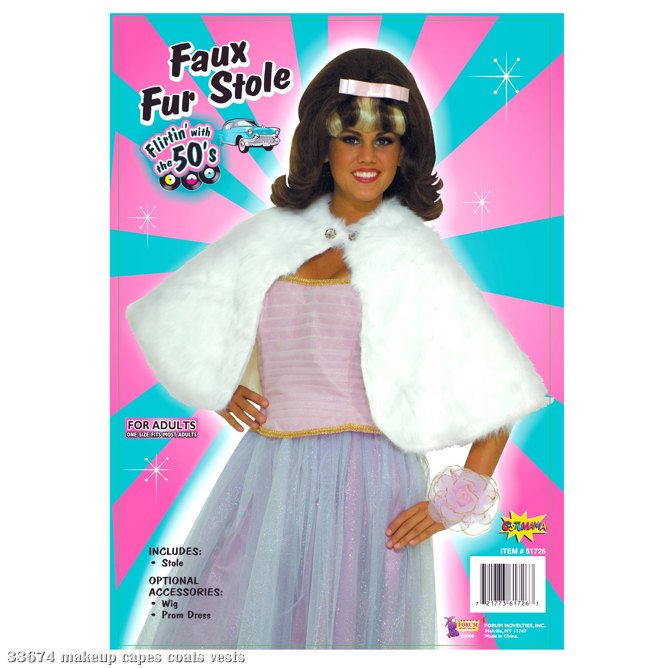 White Faux Fur Stole Adult Costume - Click Image to Close