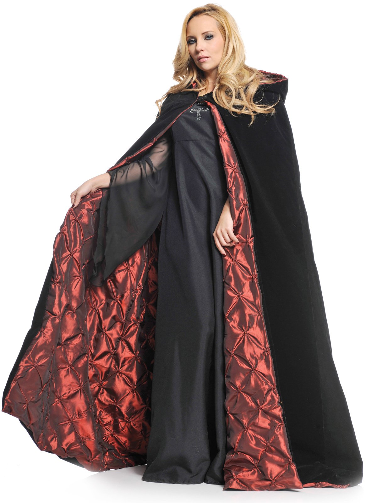 Deluxe Velvet and Satin with Embossed Satin Lining 63&quot; Adult Cape - Click Image to Close