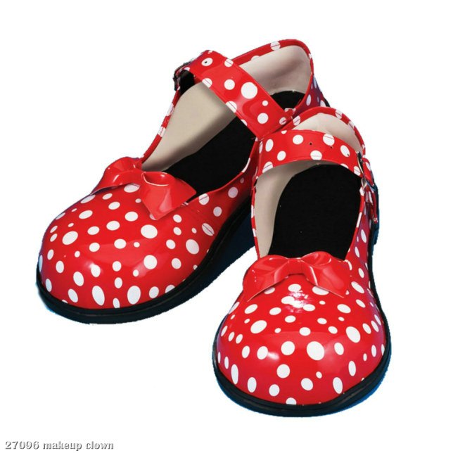 Red and White Polka Dot Mary Jane Clown Shoes - Click Image to Close