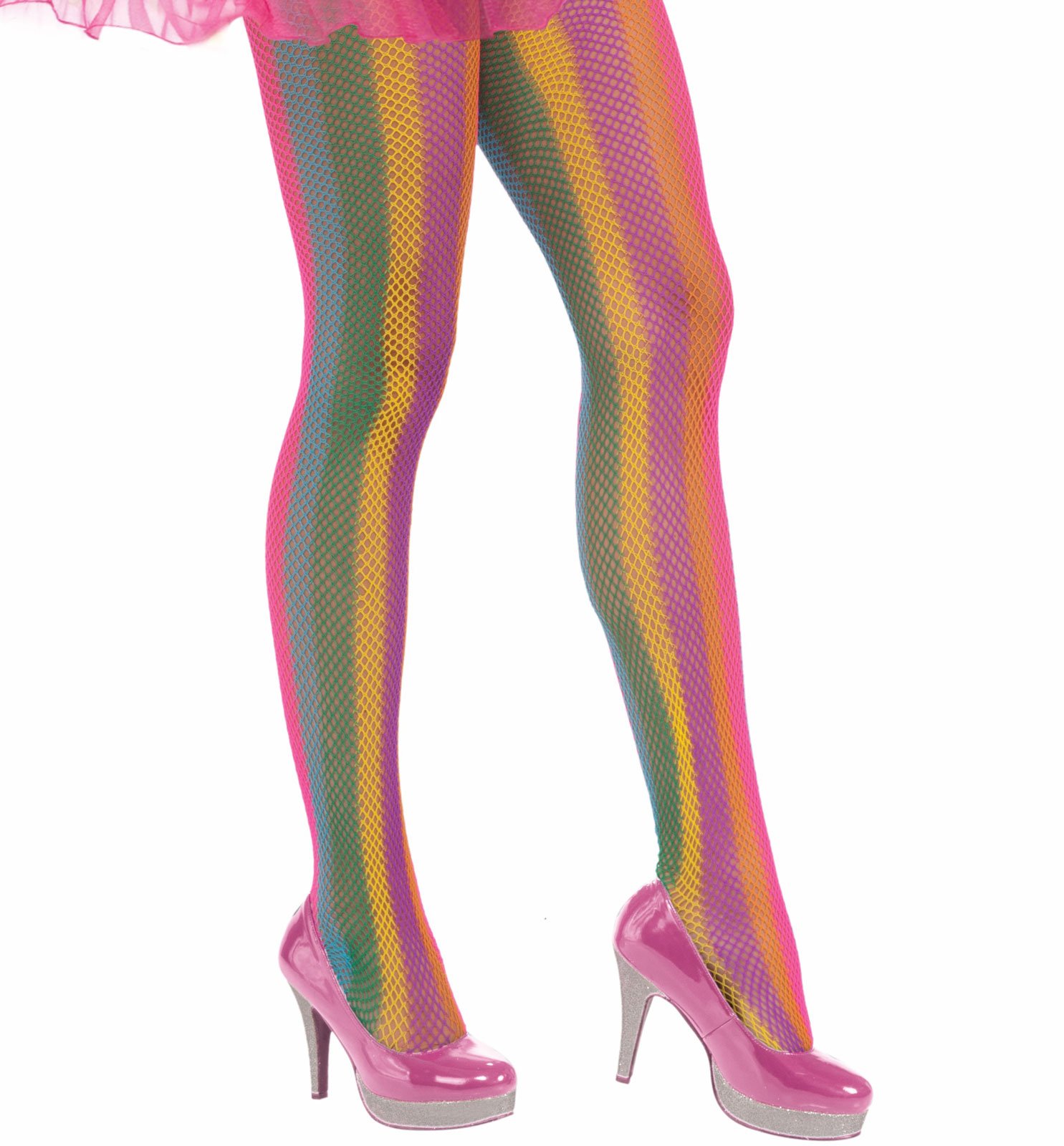 Circus Sweetie Rainbow Striped Fishnet Panty Hose - Click Image to Close