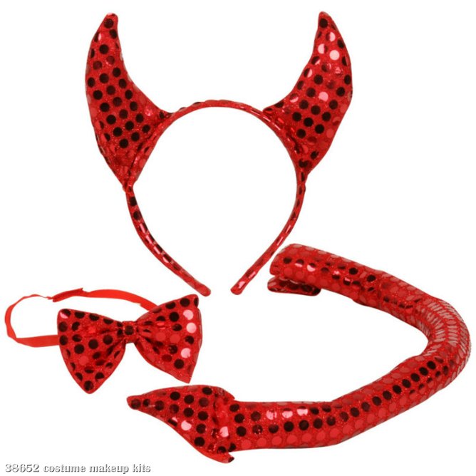 Devil Horns, Tail, and Bow Tie Set - Click Image to Close