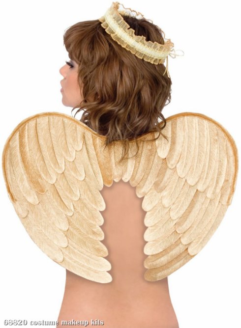 Velvet Angel Wings and Halo (Gold) Adult - Click Image to Close