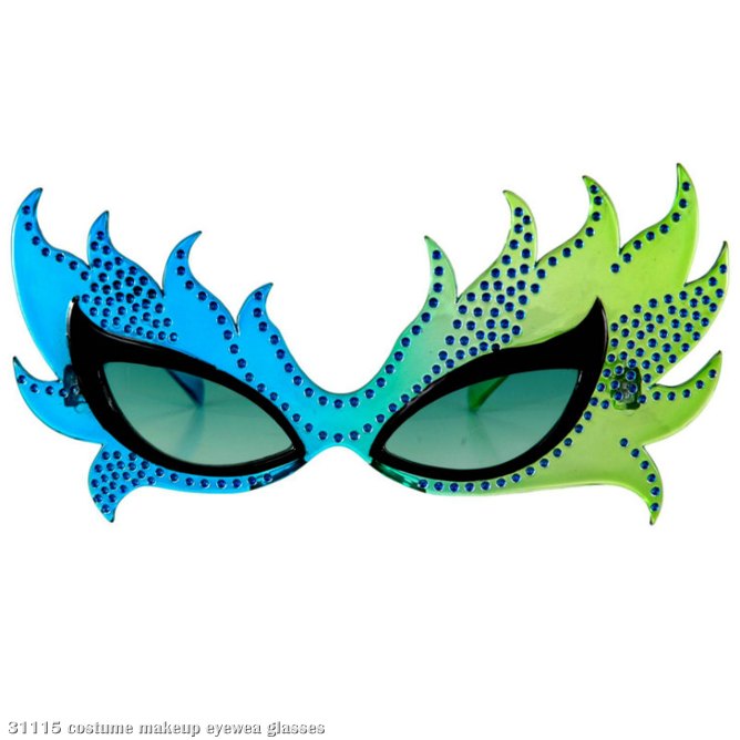 Feather Mask Glasses (Blue/Green)
