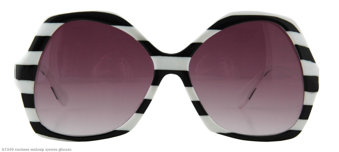 Catty Black and White Striped Adult Sunglasses - Click Image to Close