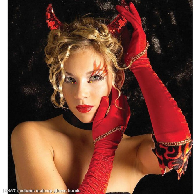 Long Sexy Satin Devil Gloves - Click Image to Close