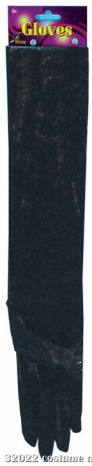 Long Velveteen Gloves Black Adult - Click Image to Close