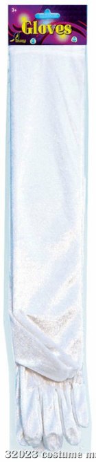Long Velveteen Gloves White Adult - Click Image to Close