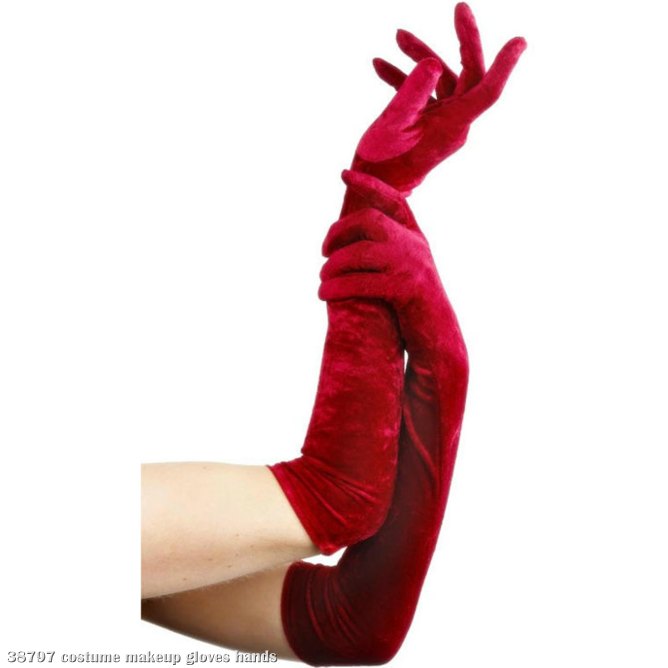 Long Velveteen Red Gloves Adult - Click Image to Close