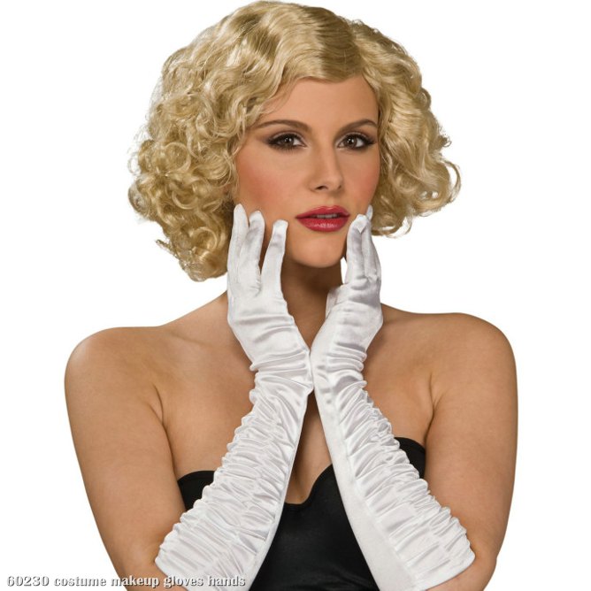 White Stretch Elbow Gloves Adult - Click Image to Close