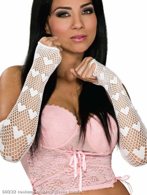 Fingerless Netted Heart Gloves White