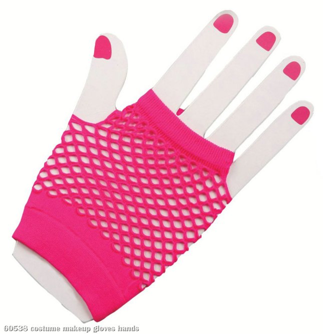80's Neon Pink Short Fishnet Adult Gloves - Click Image to Close