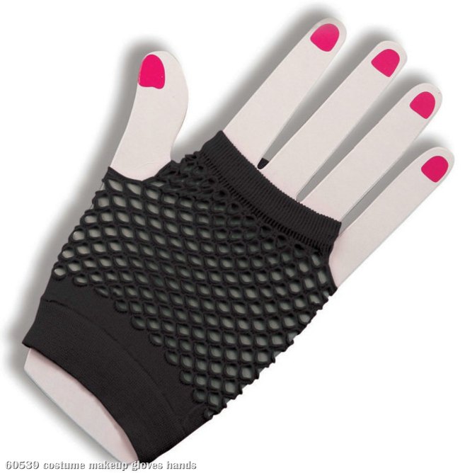 80's Black Short Fishnet Adult Gloves - Click Image to Close