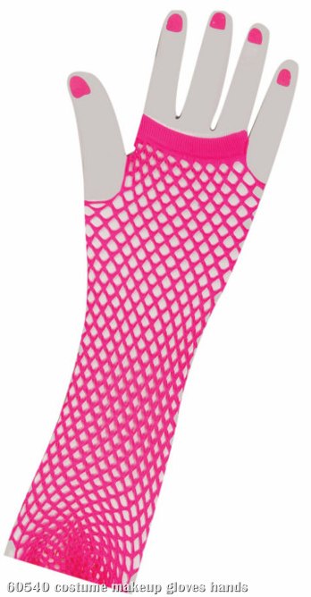 80's Neon Pink Long Fishnet Adult Gloves - Click Image to Close