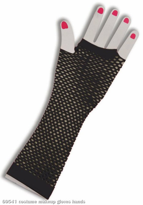 80's Black Long Fishnet Adult Gloves - Click Image to Close