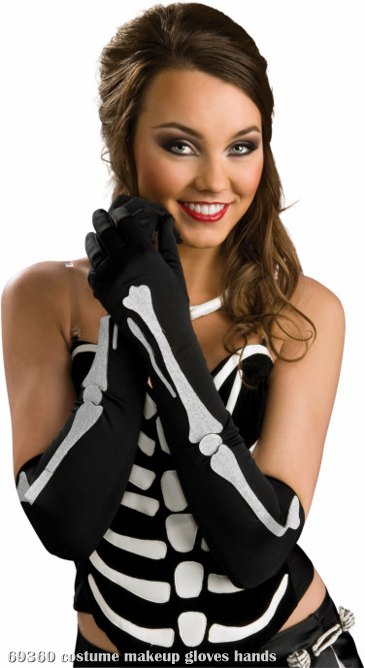 Long Black Gloves With Bone Design Adult