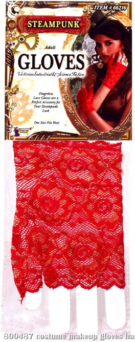 Red Lace Fingerless Gloves Adult - Click Image to Close
