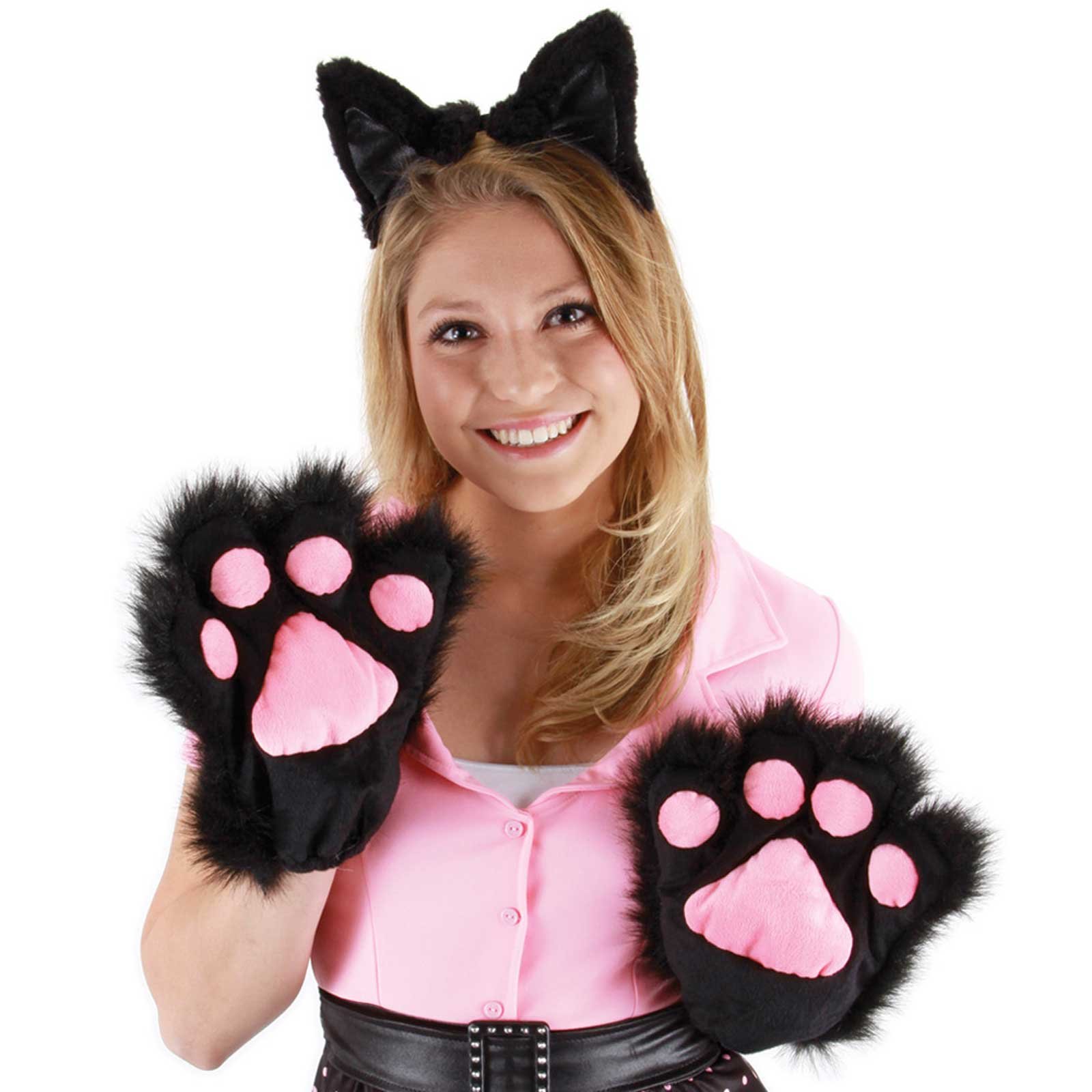 Kitty Paws (Black) Adult Gloves - Click Image to Close