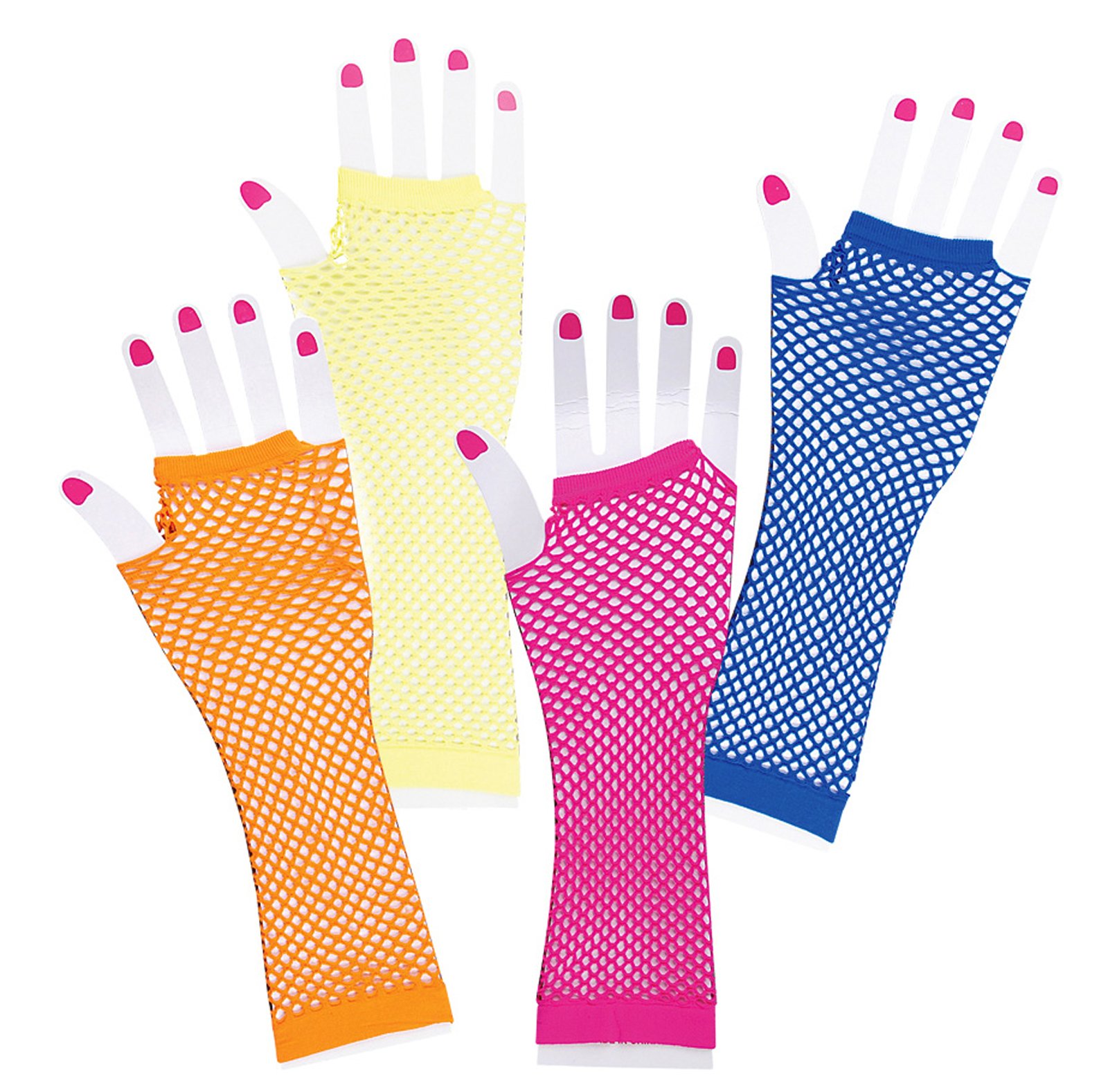 Long Fishnet Neon Gloves Child