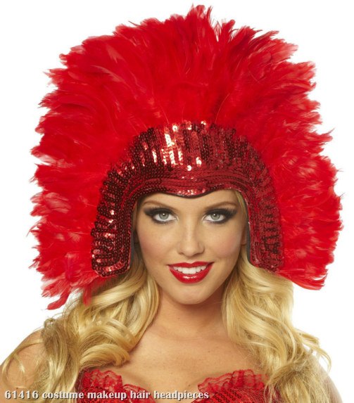 Red Vegas Showgirl Headpiece Adult - Click Image to Close