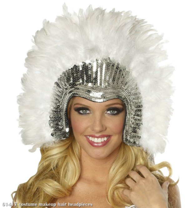 White Vegas Showgirl Headpiece Adult - Click Image to Close