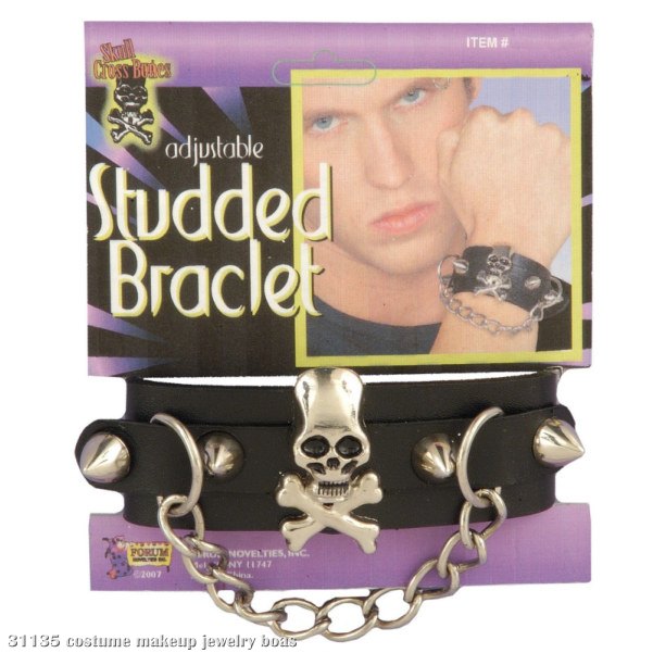 Studded Skull Bracelet With Chain - Click Image to Close