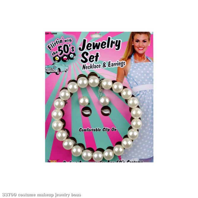 50's Pearl Necklace and Earrings Set - Click Image to Close