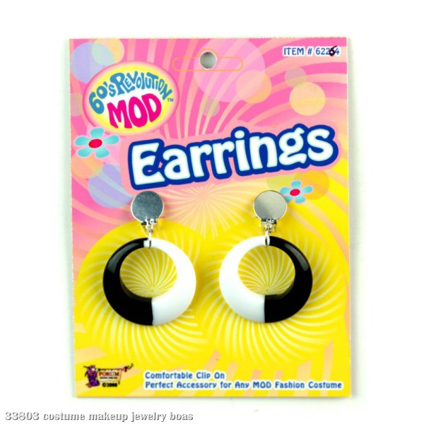 Mod Black and White Hoop Earrings - Click Image to Close