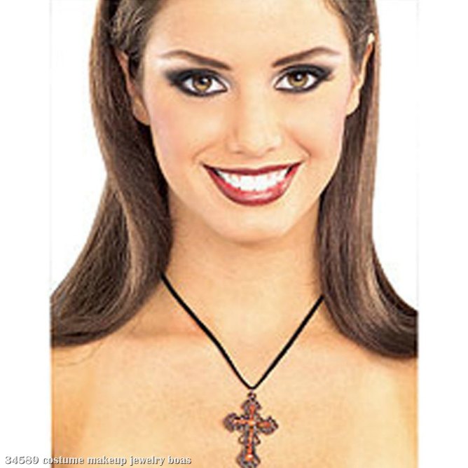 Red Gothic Cross Necklace - Click Image to Close