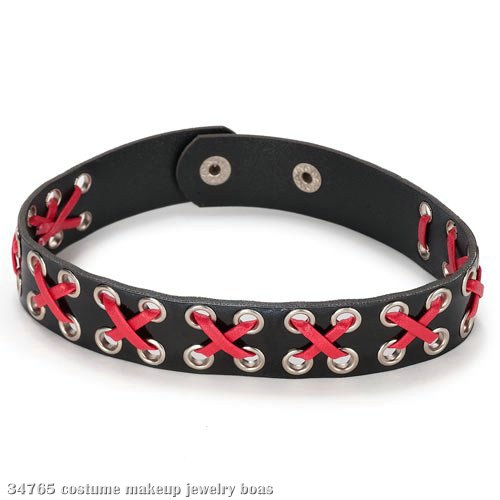 Red Leather Choker - Click Image to Close