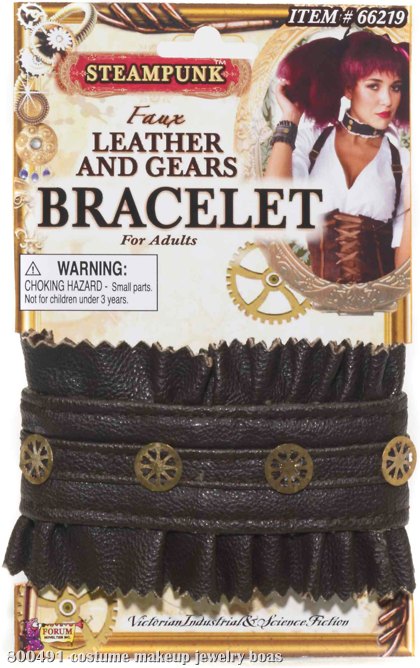 Steampunk Leather & Gear Bracelet Adult - Click Image to Close