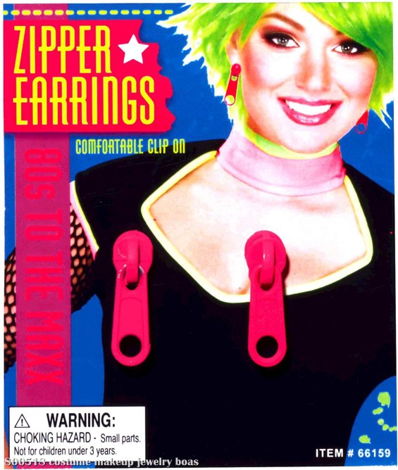 Pink Zipper Earrings Adult - Click Image to Close