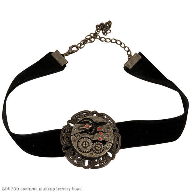 Steampunk Black Velvet Antique Gear Choker Adult - Click Image to Close