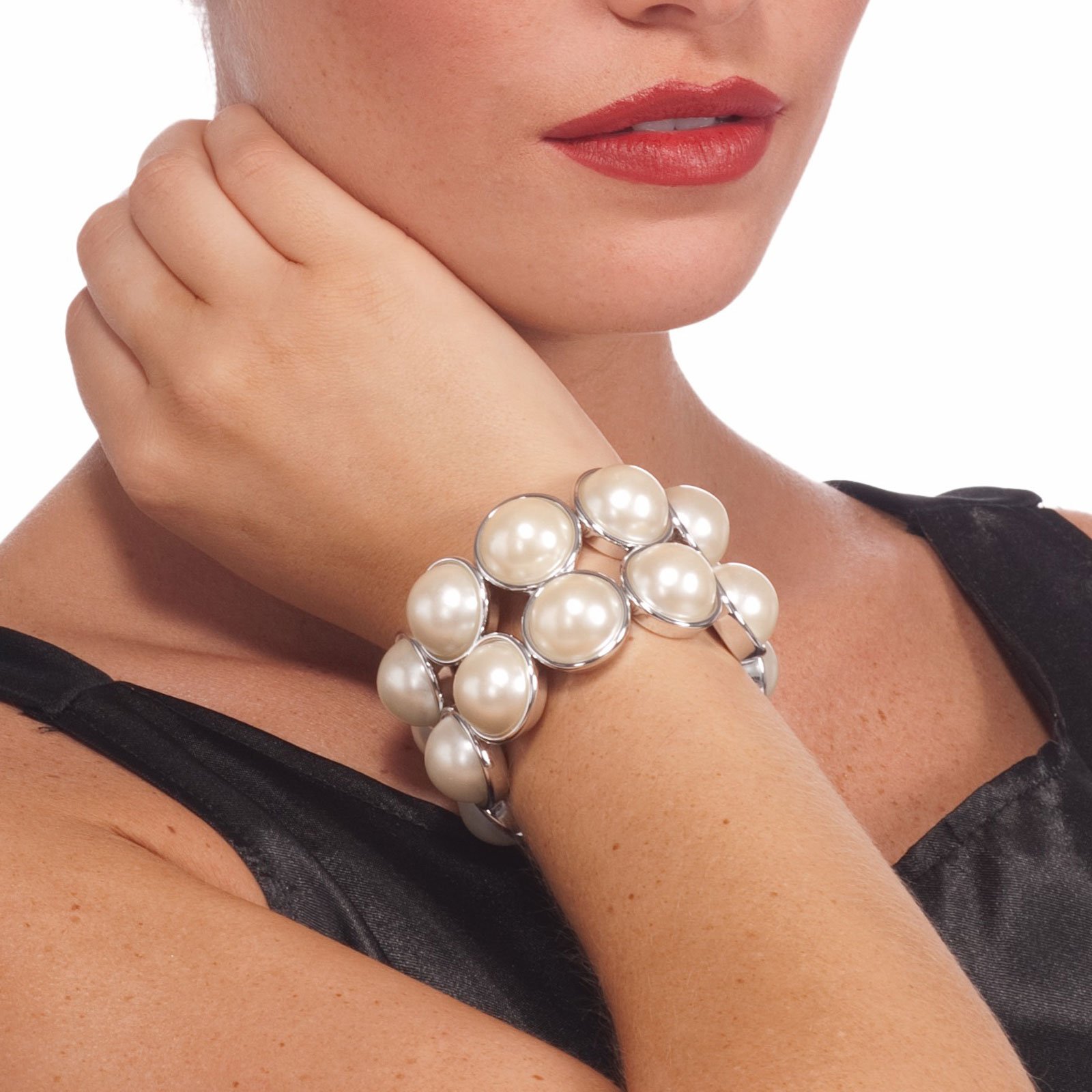 Vintage Hollywood Double Layer Pearl Adult Bracelet - Click Image to Close