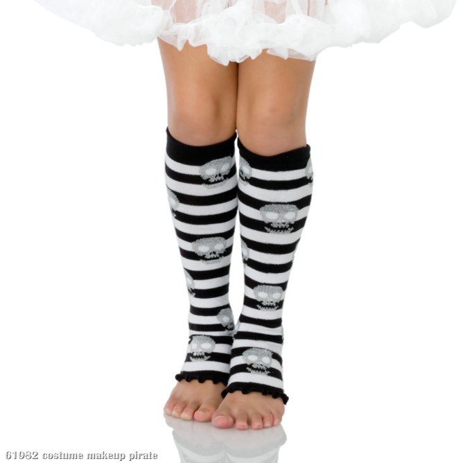 Striped Glitter Skull Child Leg Warmers