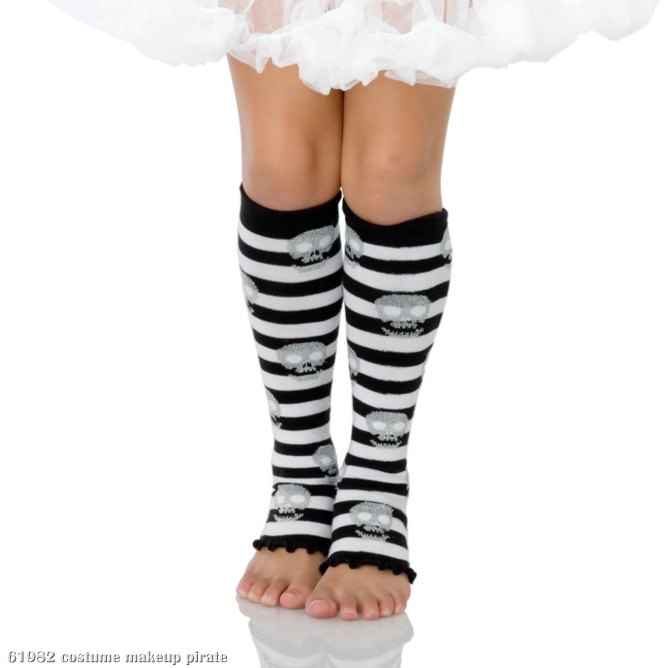 Striped Glitter Skull Child Leg Warmers - Click Image to Close