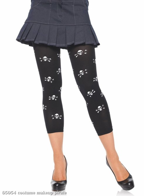 Footless Tights with Skulls Adult - Click Image to Close