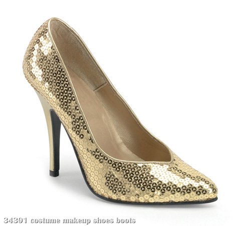 Gold Sequin High heel Adult Shoes - Click Image to Close